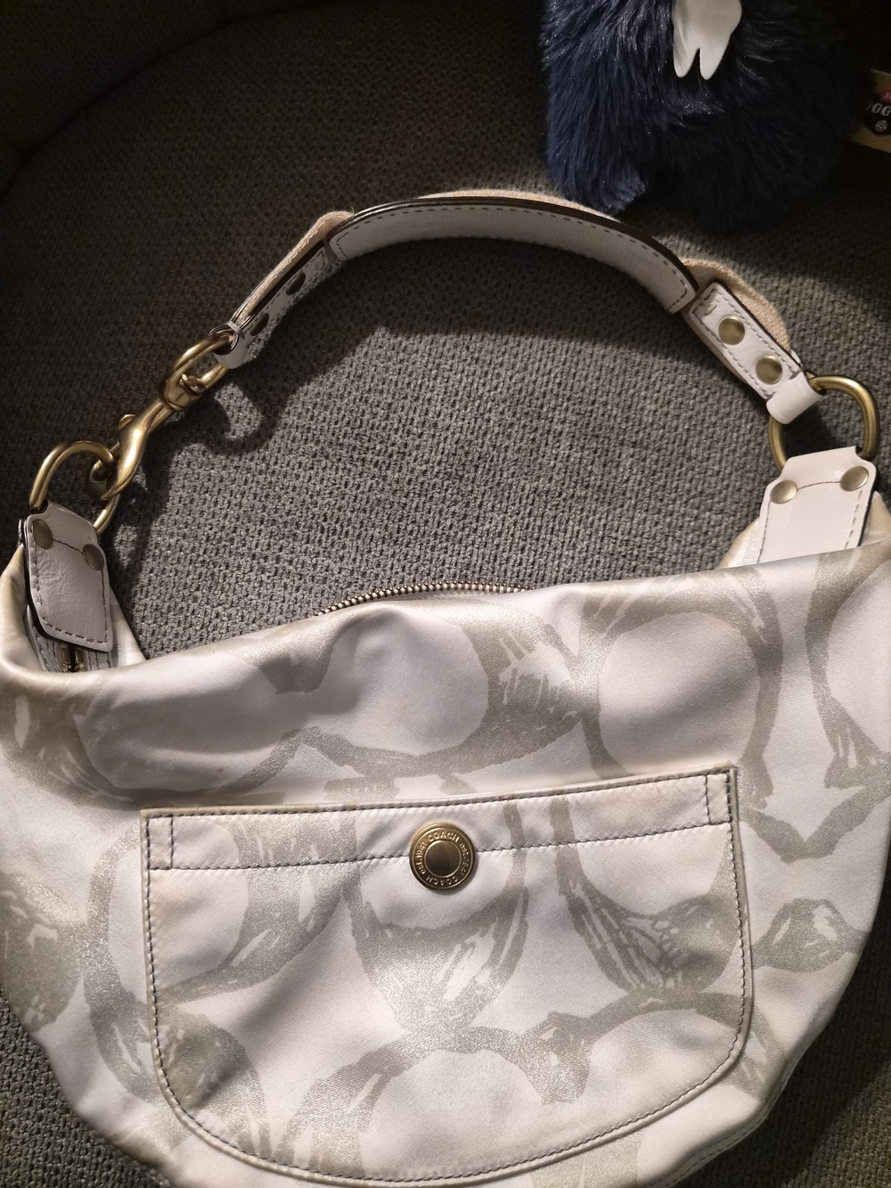 Coach Cream and Light Gray Signature Hobo with Gold Hardware - Picture 1 of 4